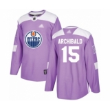 Youth Edmonton Oilers #15 Josh Archibald Authentic Purple Fights Cancer Practice Hockey Jersey
