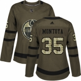 Women's Adidas Edmonton Oilers #35 Al Montoya Authentic Green Salute to Service NHL Jersey