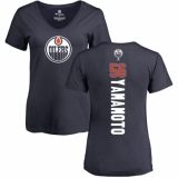 NHL Women's Adidas Edmonton Oilers #56 Kailer Yamamoto Navy Blue Backer Slim Fit V-Neck T-Shirt