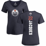 NHL Women's Adidas Edmonton Oilers #22 Jean-Francois Jacques Navy Blue Backer Slim Fit V-Neck T-Shirt