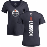 NHL Women's Adidas Edmonton Oilers #6 Adam Larsson Navy Blue Backer Slim Fit V-Neck T-Shirt
