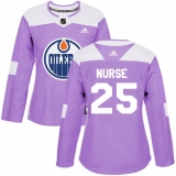 Women's Adidas Edmonton Oilers #25 Darnell Nurse Authentic Purple Fights Cancer Practice NHL Jersey