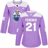 Women's Adidas Edmonton Oilers #21 Andrew Ference Authentic Purple Fights Cancer Practice NHL Jersey