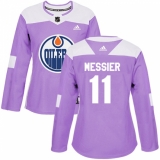 Women's Adidas Edmonton Oilers #11 Mark Messier Authentic Purple Fights Cancer Practice NHL Jersey
