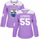 Women's Adidas Edmonton Oilers #55 Mark Letestu Authentic Purple Fights Cancer Practice NHL Jersey