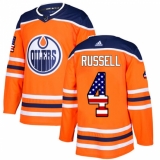Youth Adidas Edmonton Oilers #4 Kris Russell Authentic Orange USA Flag Fashion NHL Jersey