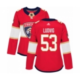 Women's Florida Panthers #53 John Ludvig Authentic Red Home Hockey Jersey