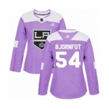 Women's Los Angeles Kings #54 Tobias Bjornfot Authentic Purple Fights Cancer Practice Hockey Jersey