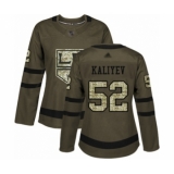 Women's Los Angeles Kings #52 Arthur Kaliyev Authentic Green Salute to Service Hockey Jersey