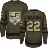 Youth Adidas Los Angeles Kings #22 Tiger Williams Authentic Green Salute to Service NHL Jersey