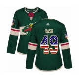 Women's Minnesota Wild #49 Victor Rask Authentic Green USA Flag Fashion Hockey Jersey