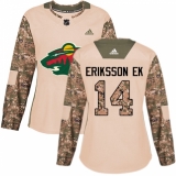 Women's Adidas Minnesota Wild #14 Joel Eriksson Ek Authentic Camo Veterans Day Practice NHL Jersey