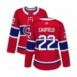 Adidas Montreal Canadiens #22 Cole Caufield Red Home Authentic Women's Stitched NHL Jersey
