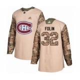 Men's Montreal Canadiens #32 Christian Folin Authentic Camo Veterans Day Practice Hockey Jersey