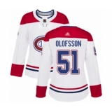 Women's Montreal Canadiens #51 Gustav Olofsson Authentic White Away Hockey Jersey