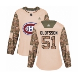 Women's Montreal Canadiens #51 Gustav Olofsson Authentic Camo Veterans Day Practice Hockey Jersey