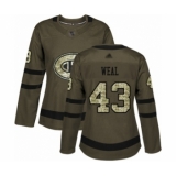 Women's Montreal Canadiens #43 Jordan Weal Authentic Green Salute to Service Hockey Jersey