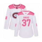 Women's Montreal Canadiens #37 Keith Kinkaid Authentic White Pink Fashion Hockey Jersey