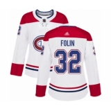 Women's Montreal Canadiens #32 Christian Folin Authentic White Away Hockey Jersey