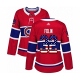 Women's Montreal Canadiens #32 Christian Folin Authentic Red USA Flag Fashion Hockey Jersey