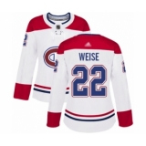 Women's Montreal Canadiens #22 Dale Weise Authentic White Away Hockey Jersey