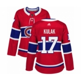 Women's Montreal Canadiens #17 Brett Kulak Authentic Red Home Hockey Jersey