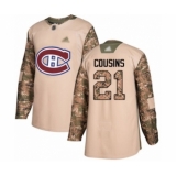 Youth Montreal Canadiens #21 Nick Cousins Authentic Camo Veterans Day Practice Hockey Jersey