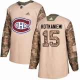 Men's Adidas Montreal Canadiens #15 Jesperi Kotkaniemi Authentic Camo Veterans Day Practice NHL Jersey