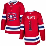 Men's Adidas Montreal Canadiens #1 Jacques Plante Authentic Red Drift Fashion NHL Jersey