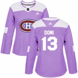 Women's Adidas Montreal Canadiens #13 Max Domi Authentic Purple Fights Cancer Practice NHL Jersey
