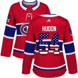 Women's Adidas Montreal Canadiens #54 Charles Hudon Authentic Red USA Flag Fashion NHL Jersey