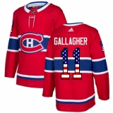 Men's Adidas Montreal Canadiens #11 Brendan Gallagher Authentic Red USA Flag Fashion NHL Jersey