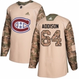 Youth Adidas Montreal Canadiens #64 Jeremiah Addison Authentic Camo Veterans Day Practice NHL Jersey