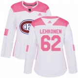 Women's Adidas Montreal Canadiens #62 Artturi Lehkonen Authentic White/Pink Fashion NHL Jersey