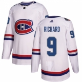 Youth Adidas Montreal Canadiens #9 Maurice Richard Authentic White 2017 100 Classic NHL Jersey