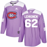 Men's Adidas Montreal Canadiens #62 Artturi Lehkonen Authentic Purple Fights Cancer Practice NHL Jersey