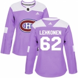 Women's Adidas Montreal Canadiens #62 Artturi Lehkonen Authentic Purple Fights Cancer Practice NHL Jersey