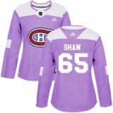 Women's Adidas Montreal Canadiens #65 Andrew Shaw Authentic Purple Fights Cancer Practice NHL Jersey