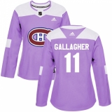 Women's Adidas Montreal Canadiens #11 Brendan Gallagher Authentic Purple Fights Cancer Practice NHL Jersey