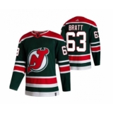 Men's New Jersey Devils #63 Jesper Bratt Green 2020-21 Reverse Retro Alternate Hockey Jersey