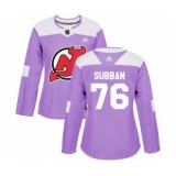Women's New Jersey Devils #76 P. K. Subban Authentic Purple Fights Cancer Practice Hockey Jersey