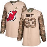 Youth Adidas New Jersey Devils #63 Jesper Bratt Authentic Camo Veterans Day Practice NHL Jersey