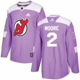Men's Adidas New Jersey Devils #2 John Moore Authentic Purple Fights Cancer Practice NHL Jersey