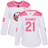 Women's Adidas New York Islanders #21 Chris Wagner Authentic White Pink Fashion NHL Jersey