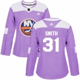 Women's Adidas New York Islanders #31 Billy Smith Authentic Purple Fights Cancer Practice NHL Jersey