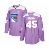 Men's New York Rangers #45 Kaapo Kakko Authentic Purple Fights Cancer Practice Hockey Jersey