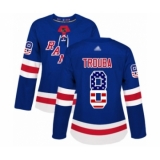 Women's New York Rangers #8 Jacob Trouba Authentic Royal Blue USA Flag Fashion Hockey Jersey