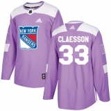 Youth Adidas New York Rangers #33 Fredrik Claesson Authentic Purple Fights Cancer Practice NHL Jersey
