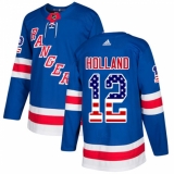 Men's Adidas New York Rangers #12 Peter Holland Authentic Royal Blue USA Flag Fashion NHL Jersey
