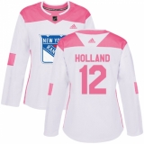 Women's Adidas New York Rangers #12 Peter Holland Authentic White Pink Fashion NHL Jersey